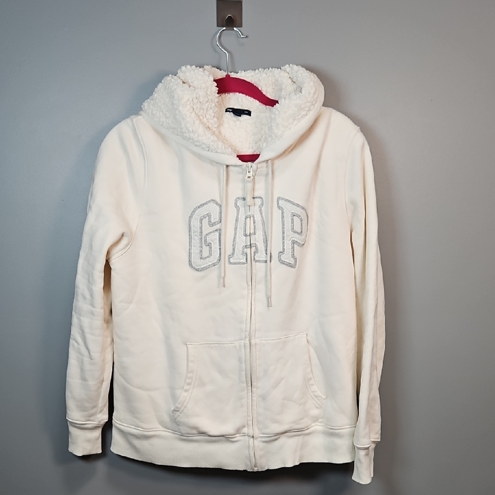 GAP Off-White Sherpa-Lined Zip Hoodie